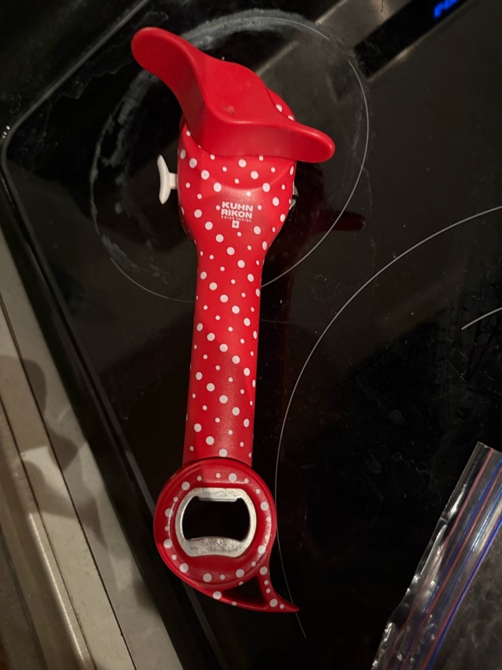 Kuhn Rikon Swiss Design
Red White Polka Dot Auto Safety Can/Bottle Opener EUC